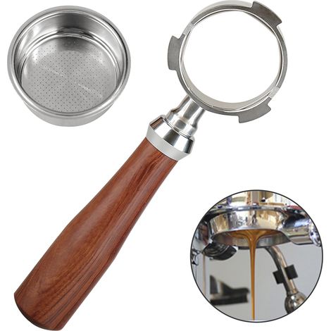 Porte-filtre sans fond de 51 mm compatible avec les machines à expresso DeLonghi EC680 et EC685, manche en palissandre (panier-filtre inclus) (1/5)