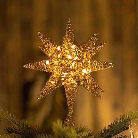 Cimier de sapin de Noël en métal 3D pailleté, blanc chaud, avec prise minuteur, décoration de sapin de Noël, décoration d'intérieur (1/4)
