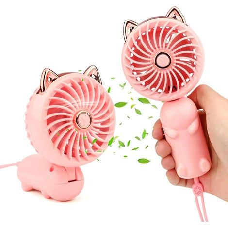 Petit ventilateur portable rechargeable — 3 vitesses — Idéal pour la maison, le bureau et les voyages (Rose) (1/5)