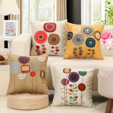 Lot de 4 taies d'oreiller en coton et lin motif plantes tropicales 45 x 45 cm (1/5)