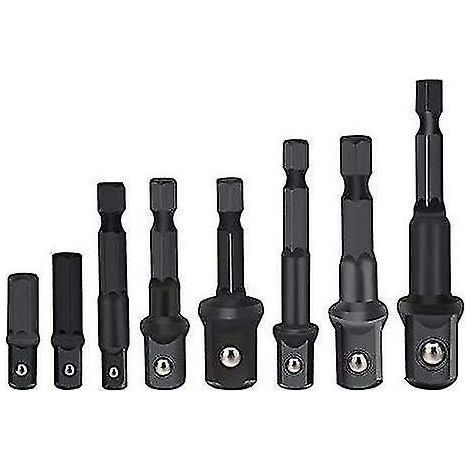 8 Piece Drill Socket Adapter Set, Hex Shank Impact Driver Socket Adapter, Socket To Bit Adapter 1/4" 3/8" 1/2" Impact Driver Adapter (1/4)