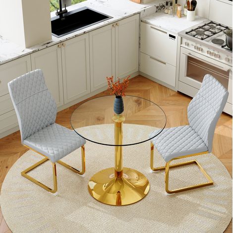 MEUBLIV Esstisch 85 cm aus transparentem Glas – 2 Stühle, leichter Luxus (1/5)