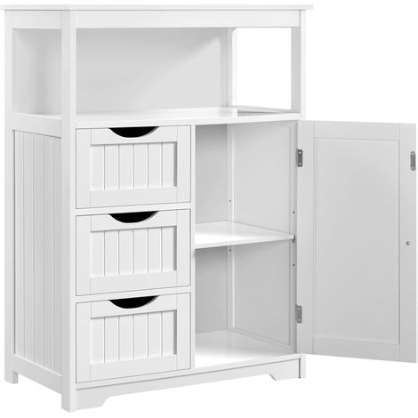 Yaheetech Mobile da Bagno Armadietto da Terra Mobiletto con Cassetto e Ripiano Regolabile Organizzatore Portaoggetti da Cucina Soggiorno (66× 35× 90 cm, Bianco)