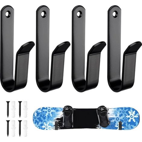 Support mural pour skateboards, porte-skis, étagère murale, présentoir pour snowboards, porte-skis pour voiture, crochets de rangement, pour planches telles que skateboards, longboards, wakeboards et (1/5)
