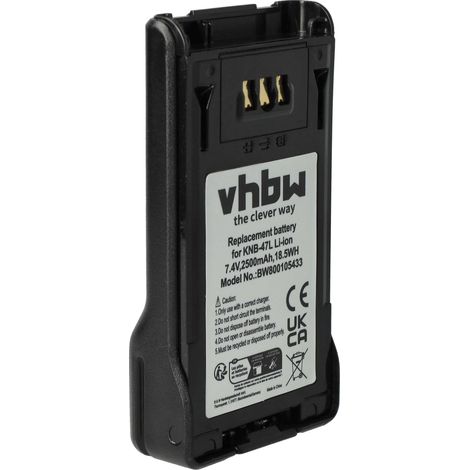 vhbw Batterie remplacement pour Kenwood KNB-47L KNB-50NC, KNB-48L, KNB-48, KNB-47 pour radio talkie-walkie (2500mAh, 7,4V, Li-ion) (1/5)