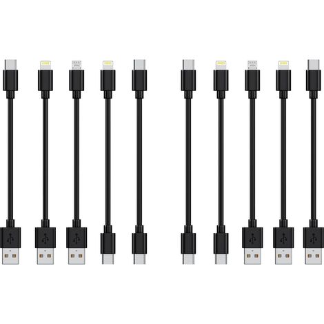 [20CM, 10Pack] Multi USB Câbles Charge Court, Charge Rapide et Synchronisation Type-C/Lightning/Micro Câbles en Vrac pour Charge Station pour iPhone17 et 15, iPhone5-14, Mobiles, Tablettes, Noir (1/5)
