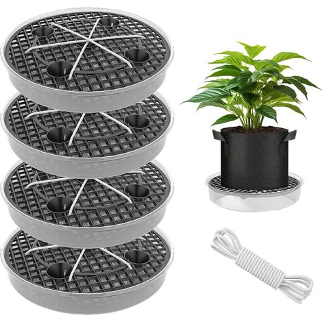 Lot de 4 pots de fleurs avec système d'irrigation, 30 cm, soucoupes avec système d'irrigation, pot de fleurs auto-arrosage pour plantes en tissu, 20 l (1/5)