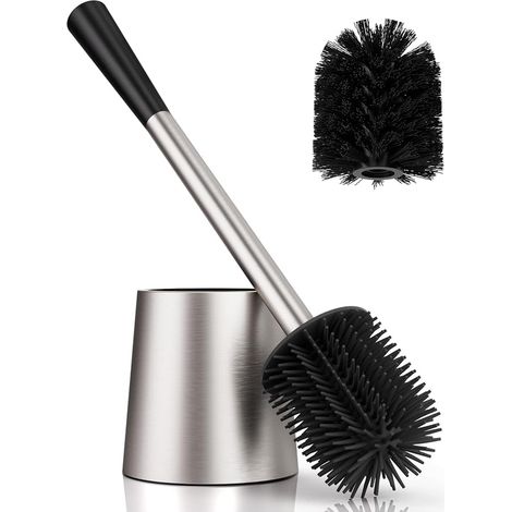 Toilet Brush, Toilet Brushes and Brackets, Stainless Steel Toilet Brush with Brush Heads, Quick Drying Long Handled Toilet Brush (1/5)