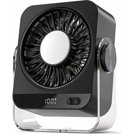Leiser Eisventilator, tragbarer Ventilator (4000 mAh), kleiner Tischventilator, USB-Akkubetrieben, für Büro, Wohnzimmer, Innen- und Außenbereich – Schwarz (1/4)