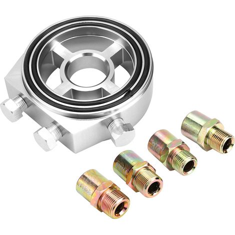 Adaptateur de plaque sandwich pour filtre à huile universel en aluminium argenté, refroidisseur de température et indicateur de température. (1/5)