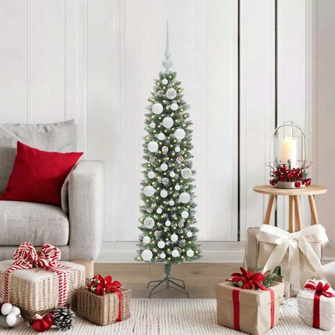 Künstlicher schlanker Weihnachtsbaum Grün und Weiß 120 cm