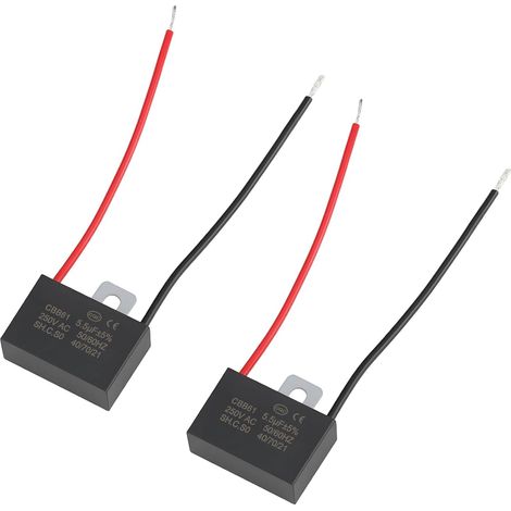 Lot de 2 condensateurs de démarrage de moteur à 2 fils 5,5 μF 250 V AC CBB61-250 V-5,5 UF pour ventilateurs de plafond (1/5)
