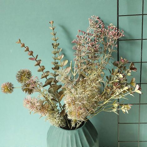 Bouquet de fleurs artificielles à faire soi-même avec herbe mélangée, fausses plantes, feuilles vertes d'eucalyptus, décoration de mariage ou de maison, couronne (1/2)