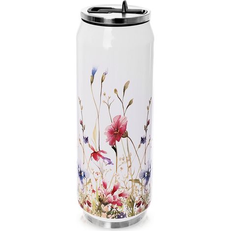 Tazza termica, thermos, bottiglia per bevande calde e fredde, con motivo floreale, 0,5 l. (1/5)