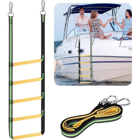 Échelle de corde pour bateaux pneumatiques, 5 marches, robuste, capacité de 200 kg, échelle pliable, échelle de corde d'escalade pour bateaux pneumatiques, pontons, kayaks. (1/5)