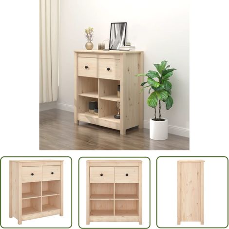 The Living Store Sideboard 70x35x80 cm Massivholz Kiefer - Sideboard - Holz Sideboard - Massiver Kiefernschalter - Wohnzimmer Möbel - Schreibtisch (1/5)