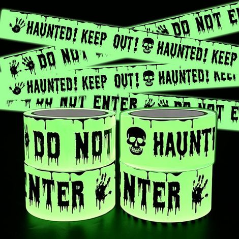 4 rouleaux de ruban adhésif décoratif d'Halloween phosphorescent « avertissement » – 5 cm x 3 m (1/5)