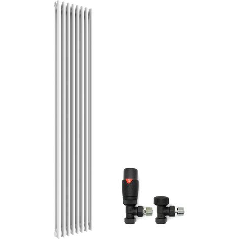 ELEGANT 1800 x 372 mm Traditional Radiator Cast Iron Style Radiator White Double Vertical Column Radiators and Anthracite Thermostatic Radiator Valves (1/5)