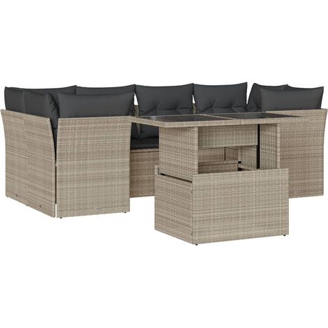 Maison Exclusive - Set Divani da Giardino 7pz con Cuscini Grigio Chiaro Polyrattan (1/4)