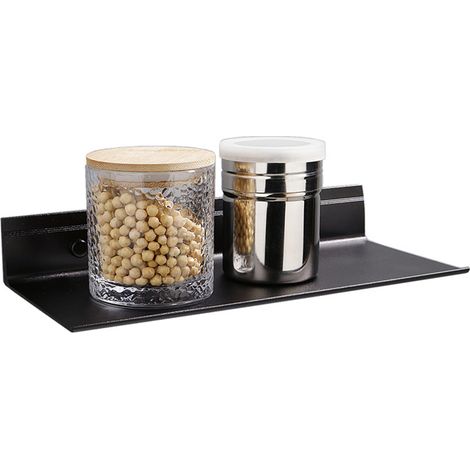 Tablette Flottante Noire, 2 Pièces 20 cm Étagères Murales en Métal, Petite Etagere Murale, Tablette Salle de Bain, Charge Maximal 10 Kg avec Trous et Vis pour Cuisine, Chambre, Salon, Bain (1/5)