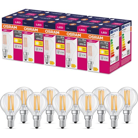 OSRAM Valore a stella a LED Classica lampada LED P40 per base E14, forma a goccia, FIL, 470 lumen, bianco caldo, 2700k, sostituzione per lampadine da 40w convenzionali, non dimmerabile, 10 pacchetti