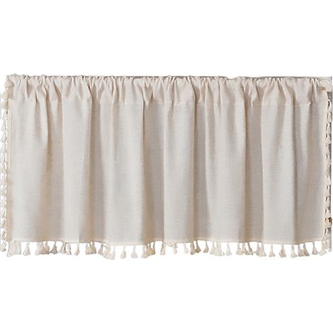 Rideau court en voile, rideau de style bistro, rideau bohème opaque, lin, coton, beige, uni, rideau court à pompons pour cuisine, salon, chambre, 1 pièce