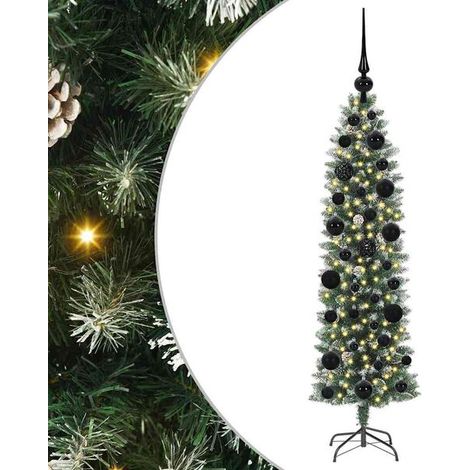 Un sapin de Noël artificiel élancé, équipé de 150 lumières LED vertes et blanches, d'une hauteur de 120 cm. (1/5)
