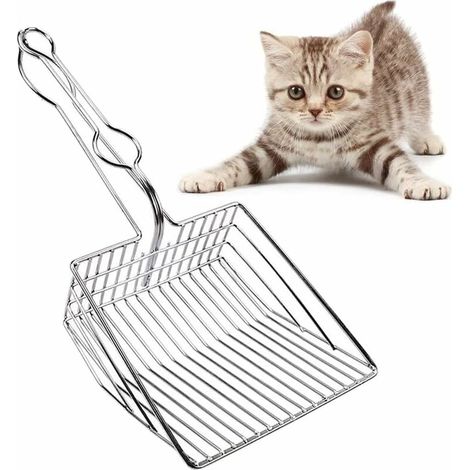 MINKUROW Katzenstreu-Schaufel, große Katzenstreu-Schaufel, Metall-Katzenstreu-Schaufel, langlebige Katzenstreu-Schaufel, leicht zu sieben, für Haustiere, Katzen, Hunde (Silber)