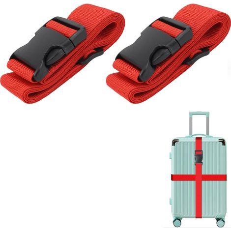 Sangles de Bagage Réglables avec Boucle (2 pièces), pour Voyager en Toute sécurité en Avion Bagages Fixes Les Sports, 5 x 200cm, Rouge (1/5)