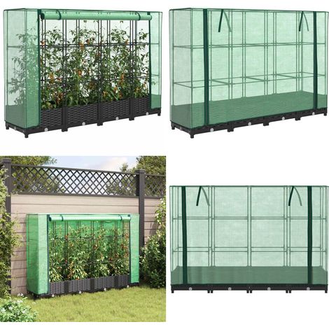 vidaXL Hochbeet mit Gewächshaus-Aufsatz Rattan-Optik 160x40x123 cm (1/5)