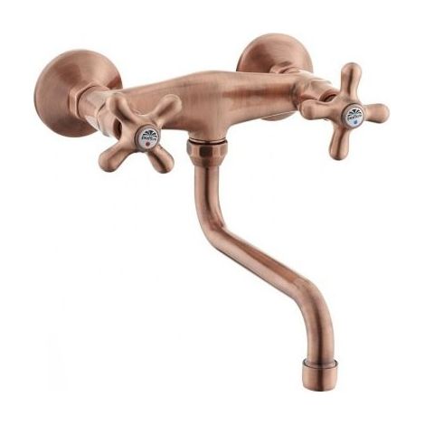 Gruppo lavello a muro con canna orientabile ramato Paffoni serie Iris IRV161RM Ottone - Ramato
