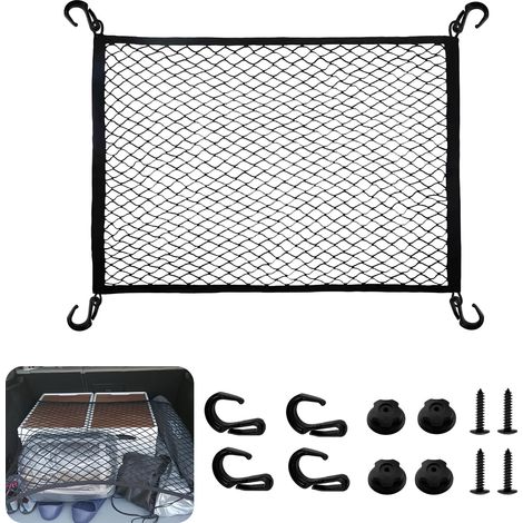 Rete portaoggetti per bagagliaio auto, 80×60 cm, rete per auto con 4 ganci resistenti, universale per la maggior parte delle auto