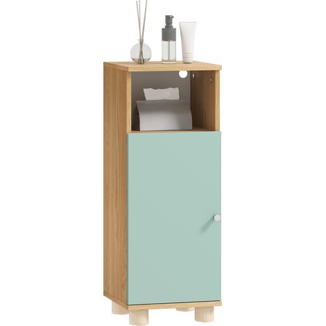 Mobiletto da bagno, contenitore stretto con anta e scomparto a giorno, 30x30x80 cm, verde.
