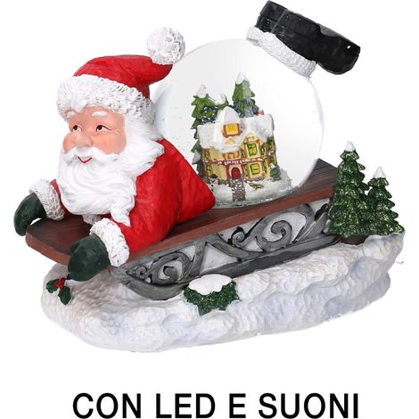 Palla di vetro led resina babbo natale slitta con musica cm19,5x12,5h18 (1/3)
