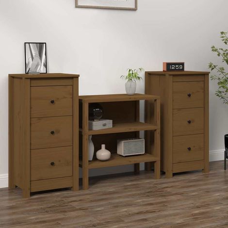 Lot de 2 Buffets Bahut Meubles de rangement Commode Marron miel 40x35x80 cm Bois massif de pin BV916795 - BonneVie (1/5)