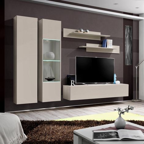 Ensemble Meuble TV Mural "Fly A5" 260cm Beige Gris