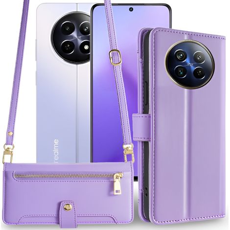 Custodia a libro per Realme 12, con portafoglio e tasca con cerniera, colore viola. (1/5)