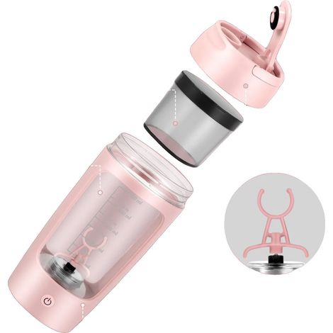 Botella mezcladora, material Tritan sin BPA, batidora portátil USB-C, rosa (1/2)