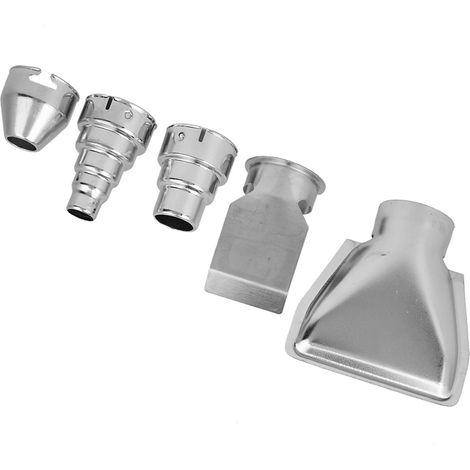 Set mit 5 Heißluftpistolen-Zubehörteilen, bestehend aus einer Kombi-Heißluftpistole, einem Spatel und einer verstärkten Flachdüse. (1/5)