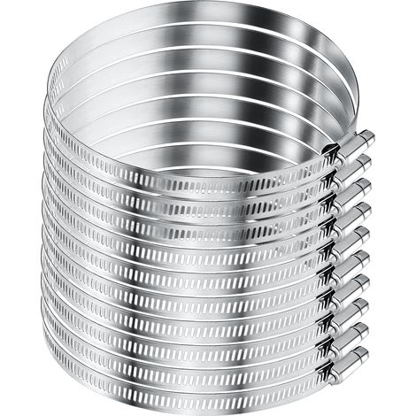 Lot de 10 colliers de serrage en acier inoxydable 304 - 141-165 mm - Colliers de serrage réglables - Pour ventilation de sèche-linge, tuyaux de voiture, industrie, piscine, raccordement et (1/5)