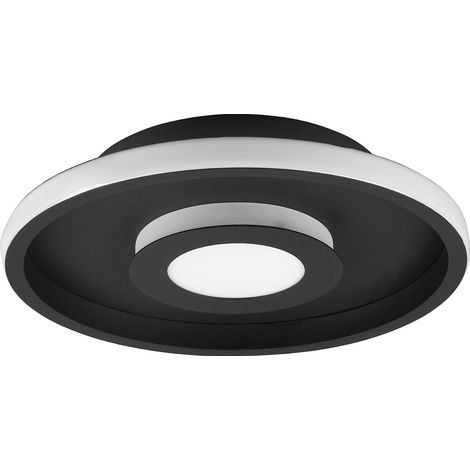 Trio, Plafonnier, incl. 1 x LED,SMD,28,0 Watt,3000K,3200 Lm. Plastique, Blanc, Corps: Métal, noir mat Ø:30,0cm, H:6,8cm,IP44, (1/5)