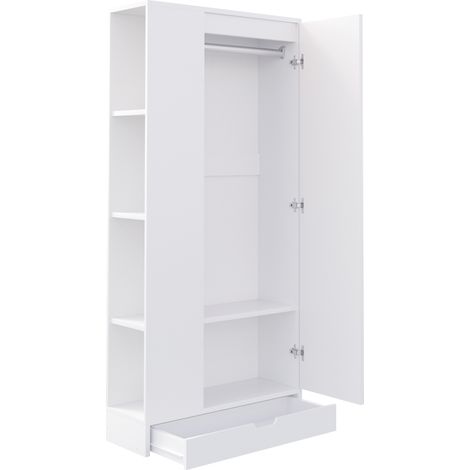 Armadio 70 x 40 x 170 cm, 1 anta, con ripiani e cassetti, bianco (1/5)
