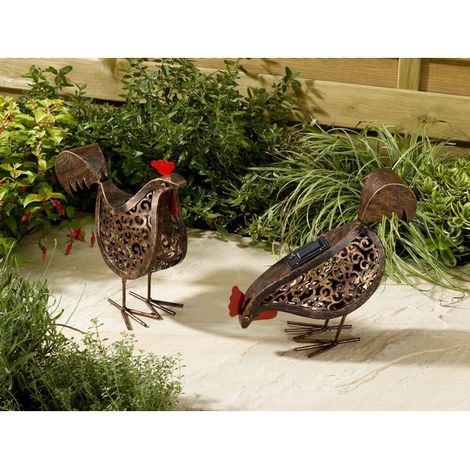 Pack de 2 poules solaires décoratives métal (1/2)