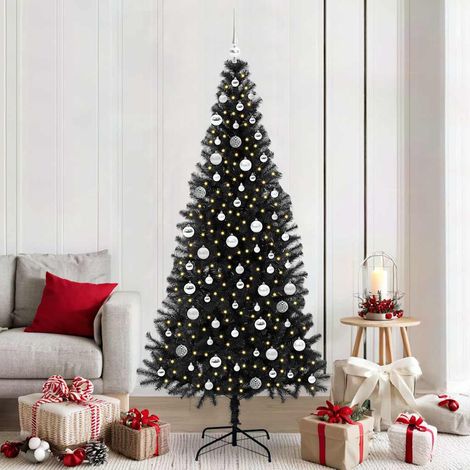 Weihnachtsbaum mit 300 LEDs mit Ständer Schwarz 210 cm PVC