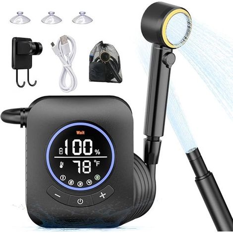 Tragbare Campingdusche 8000 mAh Schwarz (1/5)