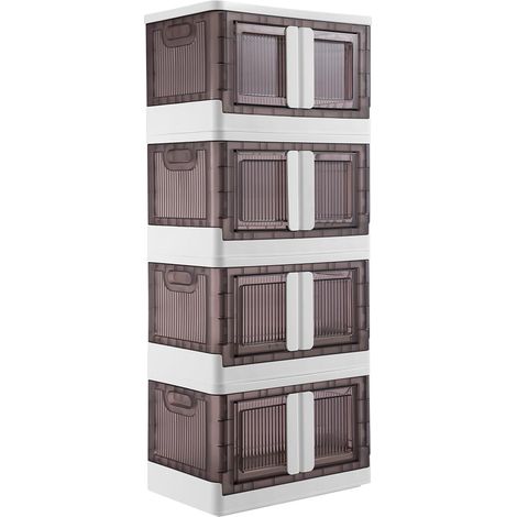 Boîte de rangement en plastique double système d'ouverture, conteneur pliable gain de place avec roues, meuble à chaussures empilable, pour vêtements, jouets, livres, DVD, capacité 45 litres (1/5)