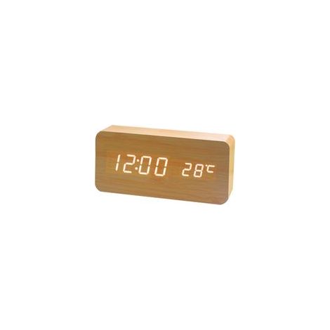 Horloge numérique en bois – Réveil à LED multifonctions avec affichage heure/date/température – Alimentation USB ou 3 piles AAA – Commande vocale