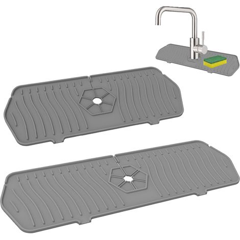 Tapis En Silicone Pour Robinet - 35,4 x 14,4 cm Et 45 x 14,4 cm - Plie En Angle Droit - Protection Contre Les Éclaboussures Pour Évier Cuisine Salle De Bain - 2 Pièces (1/5)
