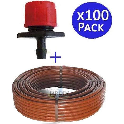 Tropfschlauch, 16 mm x 100 m, braune Farbe + 100 einstellbare Tropfer 0 bis 70 l/h.
