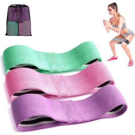 Bande Elastique Fitness - Tissu Coton Et Latex Naturel - Anti-Glissement 8 Cm - 3 Niveaux De Resistance - Lot De 3 (1/4)